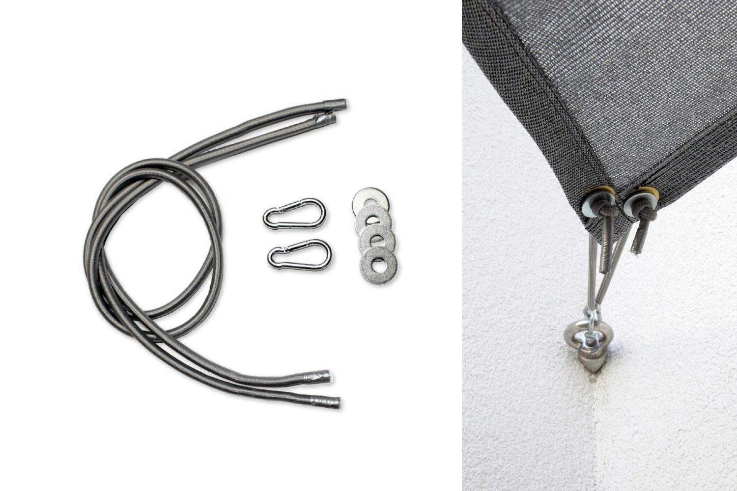 2-pack rubber rope inc. Carabiners and pulleys grey