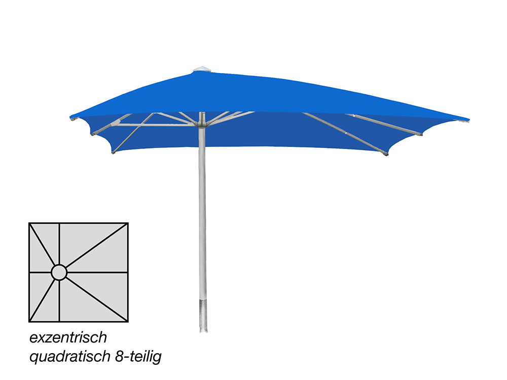 ROFI Klima Pro Comfort parasol, square off-centre 400 x 400 cm, standpipe Ø 90mm, blue