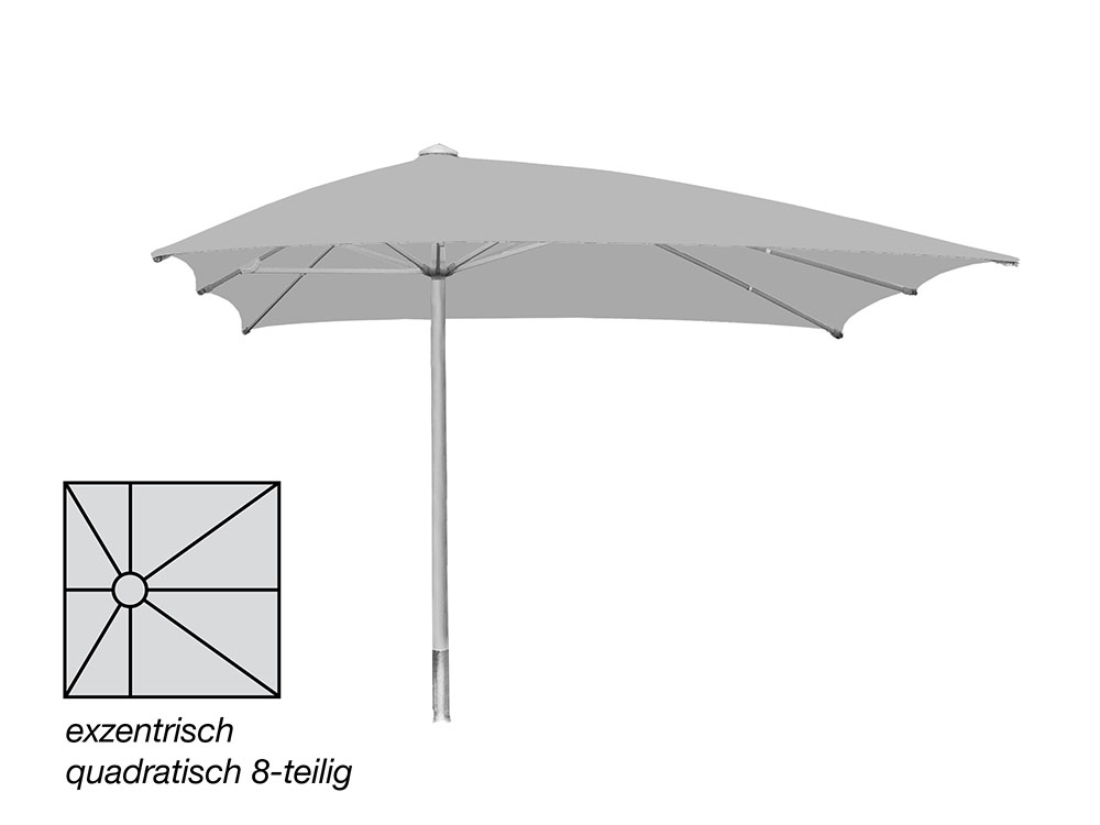 ROFI Klima Pro Comfort parasol, square off-centre 400 x 400 cm, standpipe Ø 90mm, silver