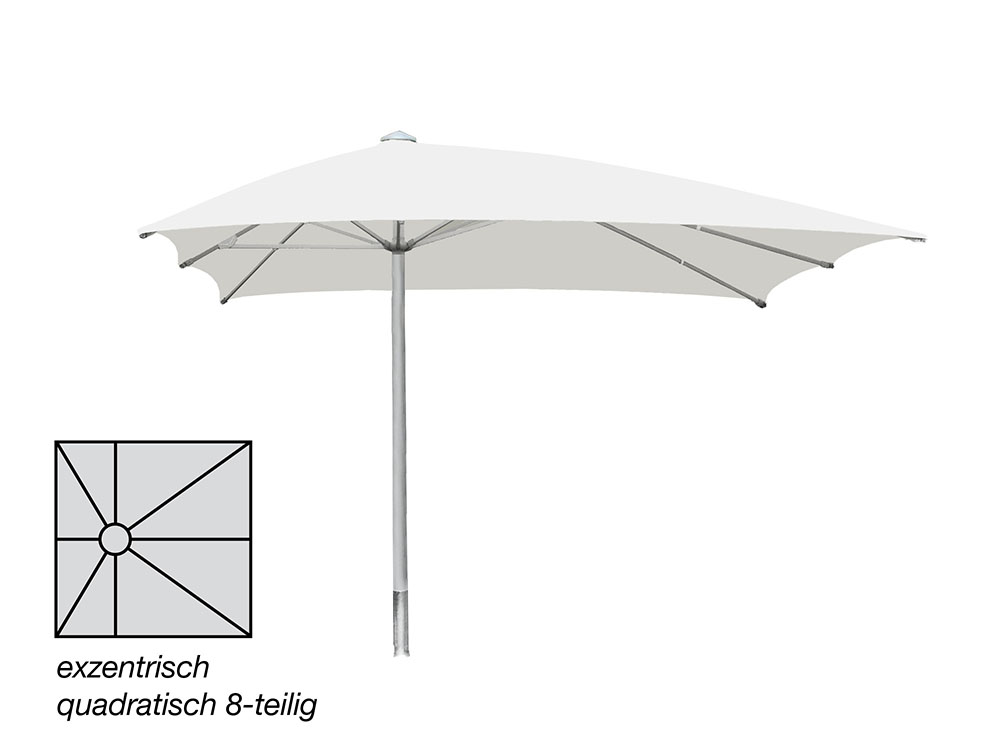 ROFI Klima Pro Comfort parasol, square off-centre 400 x 400 cm, standpipe Ø 90mm, white